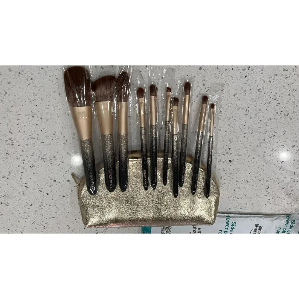 Luxury Enzo Ken 9pieces Black Professional Sable Makeup Brushes Set With Case